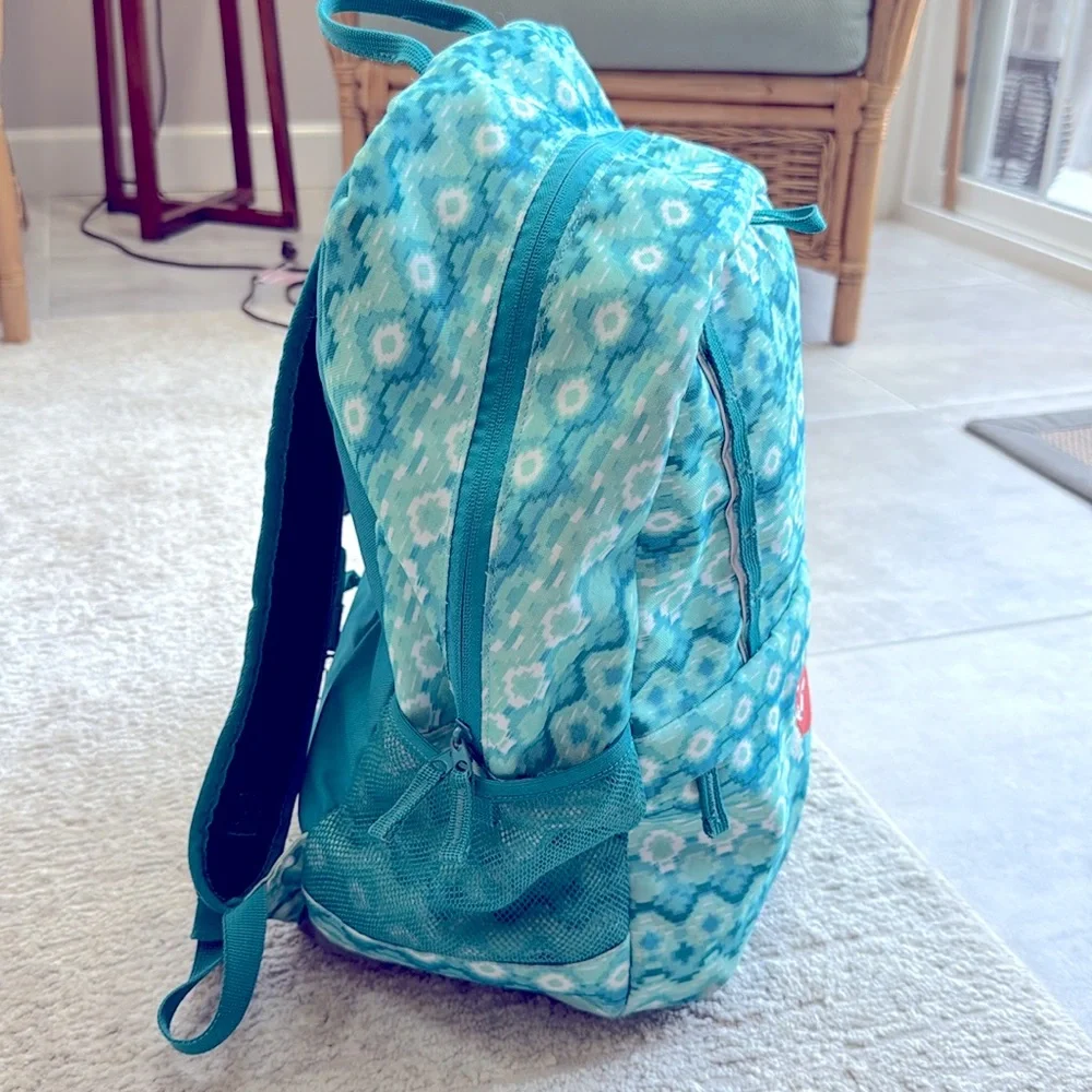 Gently Used- Lands' End Classmate Girls Turquoise Patterned Embroidered Backpack